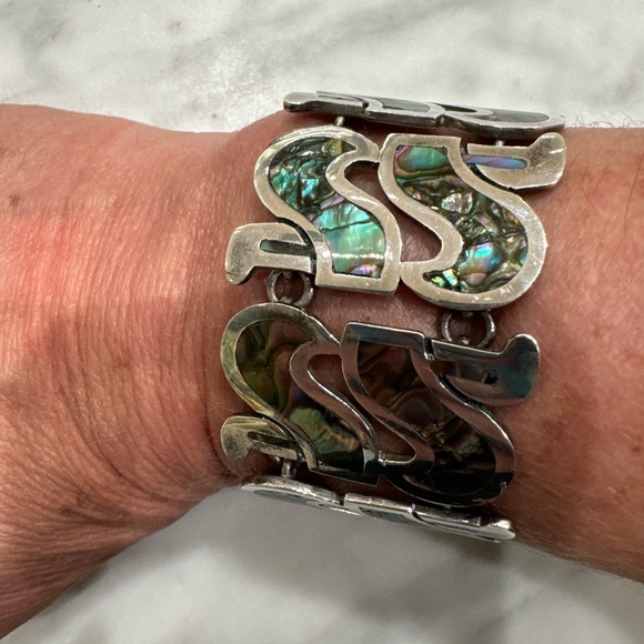 Melicio Rodriguez Taxco Midcentury Sterling Silver Bracelet Abalone Inlay - Picture 5 of 6